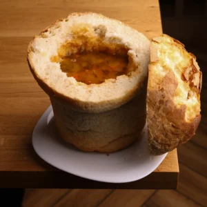 Ciorbă de fasole boabe cu carne afumată in paine